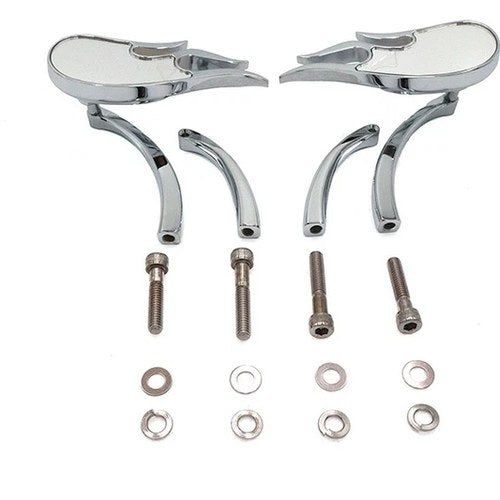 Fireball Mirror Set with Billet Curved Stems Chrome for Harley-Davidson