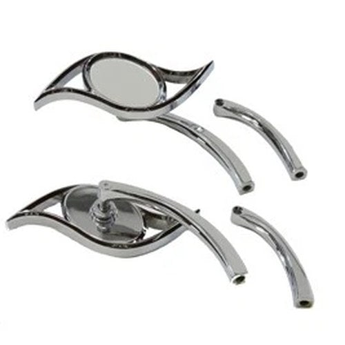 Villain Mirror Set with Curved Stems Chrome for Harley-Davidson