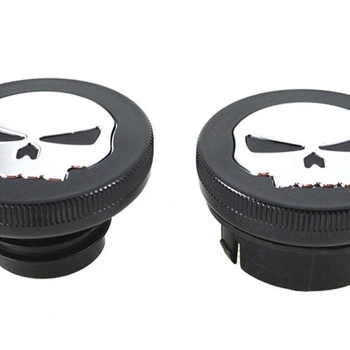 Black Skull Style Vented and Non-Vented Gas Cap Set for Harley-Davidson