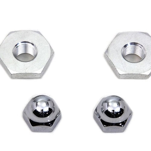 V-Twin 7613-2T Cadmium Acorn Nut And Retainer Kit - Chrome For Spring Fork Set