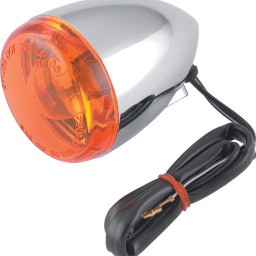 Bikers Choice Chrome Bullet Front Turn Signal with Amber Lens for
