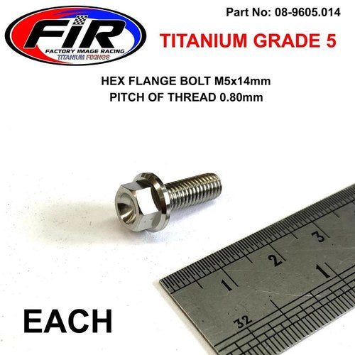 Titanium GR5 Bolt M5 x 14mm Each, Flange OD: 9.90mm / Hex Size: 7mm, /