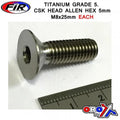 Titanium Csk Allen M8X25mm, Titanium Grade 5 / Each