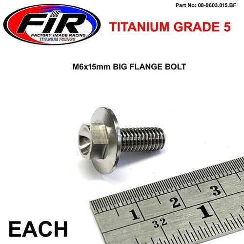 Titanium GR5 Bolt M6 x 15mm Each, Flange OD: 15.90mm / Hex Size: 8mm