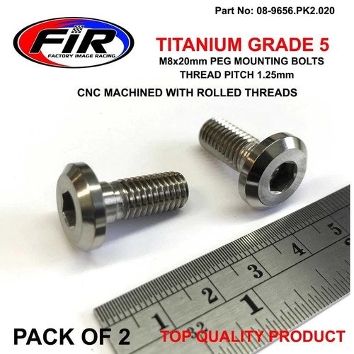 Titanium GR5 M8x1.25x20mm PK2, Universal Peg Mount Bolts, / Flat Head Bolt
