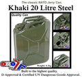 Jerry Can Steel 20 Litre Khaki, Steel Jerry Can, JC0020KV, Fuel Can