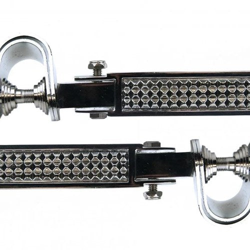 Foot Peg Set Universal Chrome Finish, 10mm Hole or frame loop clamp fitting