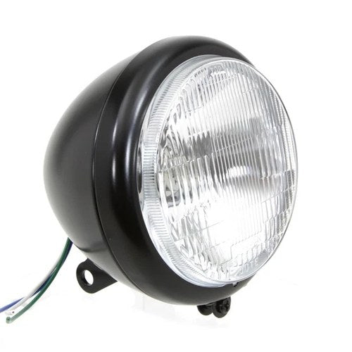 Black 5-3/4 inch Round Headlamp Assembly Teardrop Style for Harley-Davidson