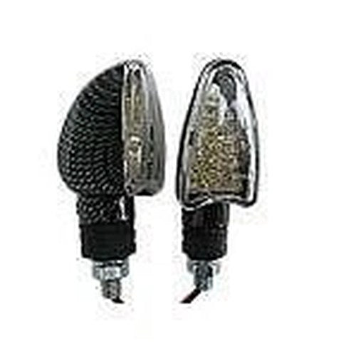 Universal LED Arrow Indicators, Clear Lens, Carbon Look, Pair, Short Stem