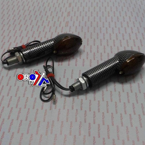 Indicators Smoke Lens, 40mm Stem, SET/2 Carbon Effect, inc bulb, E marked
