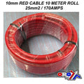10mm Red Cable 10 Meter Roll, 25mm2 / 170AMPS, AC18/RD
