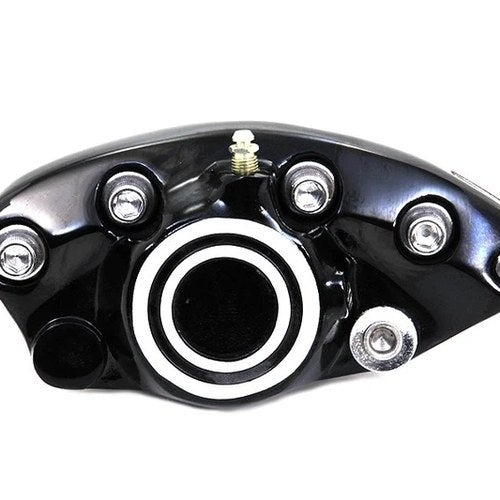 Black Rear 1 Piston Banana Caliper with Bullseye for Harley-Davidson