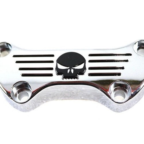 Skull Riser Top Clamp Chrome with Long Skirt for Harley-Davidson