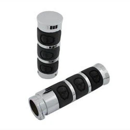 Chrome Band Style Skull Grip Set for Harley-Davidson