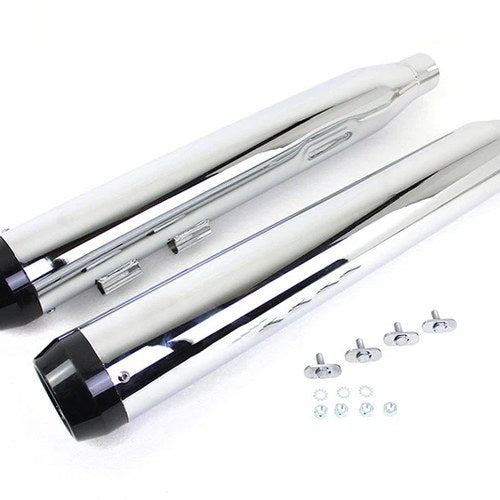 Wyatt Gatling Muffler Set Chrome with Black Taper Tip for Harley-Davidson