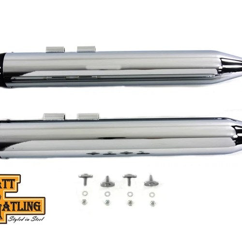 Wyatt Gatling Muffler Set with Black Long Tapered End Tips for Harley-Davidson