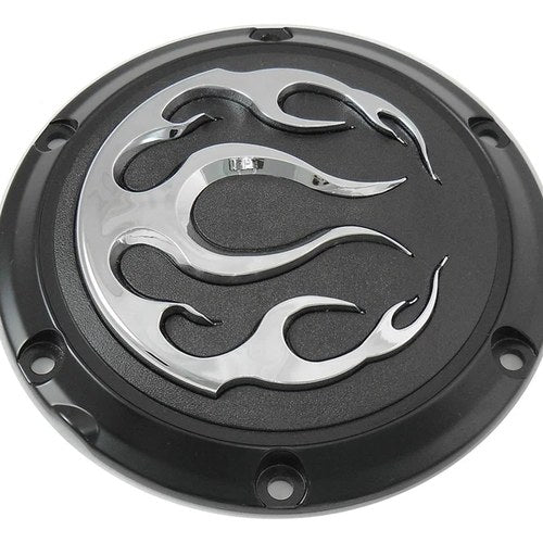 Black 6-Hole Flame Derby Cover for Harley-Davidson
