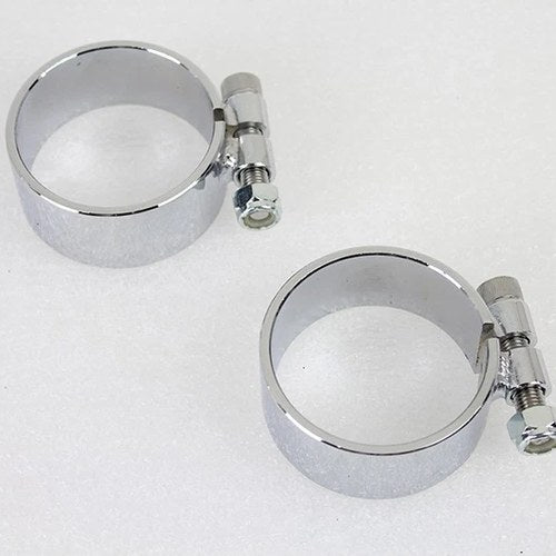 Chrome 2-1/8 inch Wide Muffler Body and End Clamp Set for Harley-Davidson