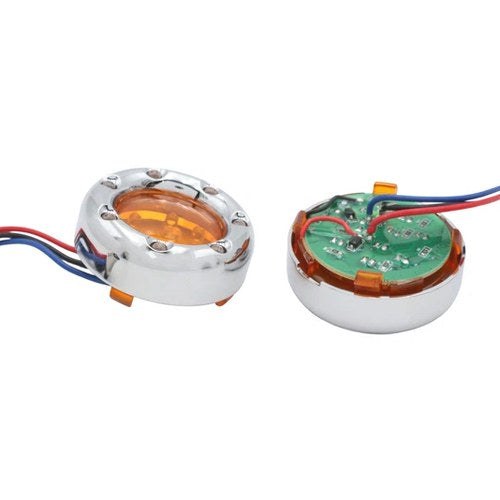 Chrome LED Turn Signal Bezel with Amber Lens for Harley-Davidson