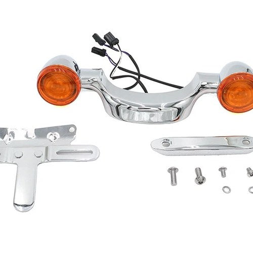 Chrome Bullet Rear Turn Signal Bar and License Plate for Harley-Davidson