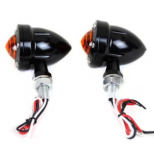 LED Bullet Turn Signal Set Black with Amber Lens for Harley-Davidson