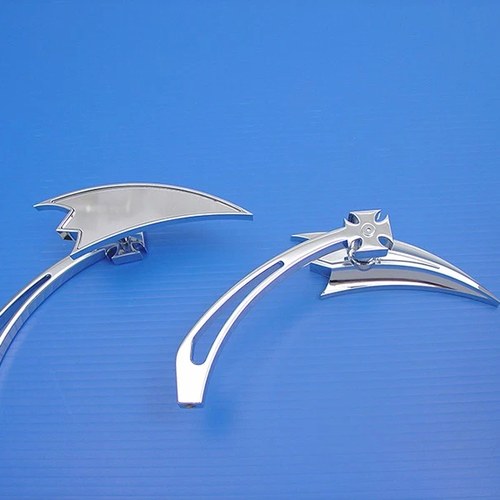 Chrome Crescent Mirror Set with Billet Cross Head Stems for Harley-Davidson