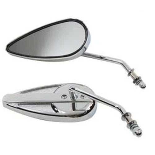 Teardrop Mirror Set with Round Stems Chrome for Harley-Davidson