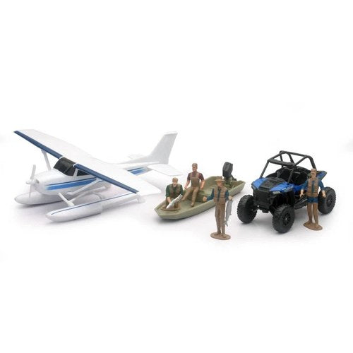Newray Die Cast Model Adventure & Polaris Rzr, & Float Plane Set, Scale 1:32