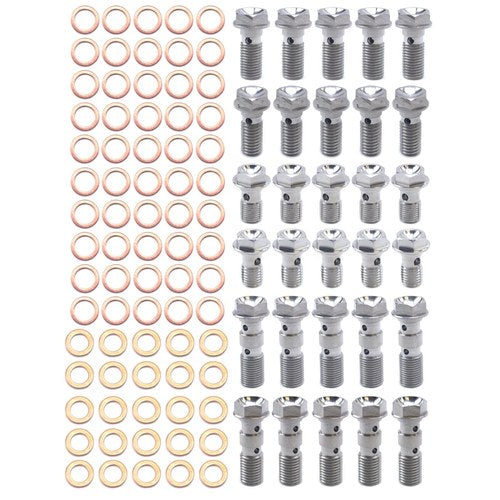 Pro Stainless Steel Banjo Bolt Kit M8 & M10, 30 Bolts & 75 Copper Washers