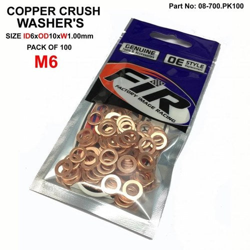 M6 Copper Washer, PK100, Size ID6 x OD10 x W1.00mm