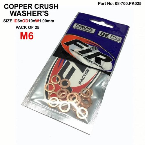 M6 Copper Washer, PK25, Size ID6 x OD10 x W1.00mm