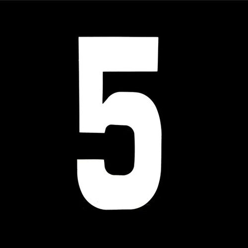White 6" Race Numbers - 5 Five, Each, Vinyl Sticker