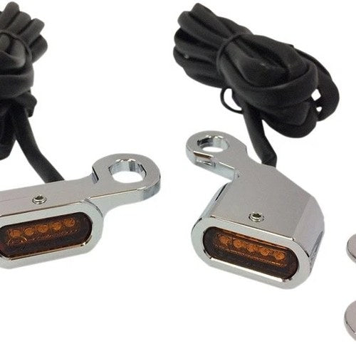 DS LED Handlebar Marker Lights Chrome Amber Lens Harley Softail/Dyna/Sportster