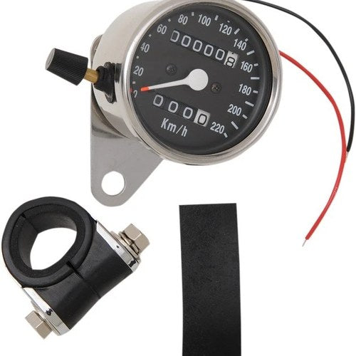 DS Mini Mechanical Speedometer w/Trip 2:1 0-220 Kph Chrome w/Black Face #211901