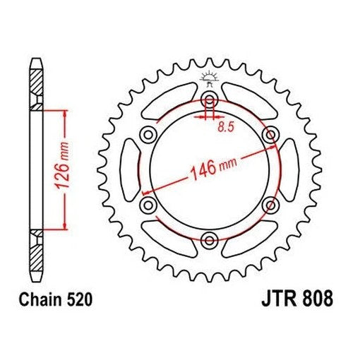 JT Steel Rear Sprocket 520 44T fits Suzuki/Kawasaki DR-Z400S/DR350/KLX400SR