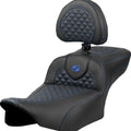 Saddlemen RoadSofa DS Ext. Reach Seat w/Backrest Blue Stitch #823-07-209B1