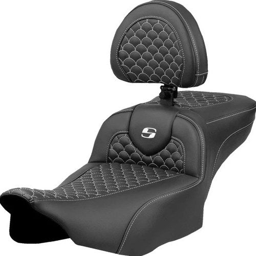 Saddlemen RoadSofa DS Ext. Reach Seat w/Backrest White Stitch #823-07-209B6