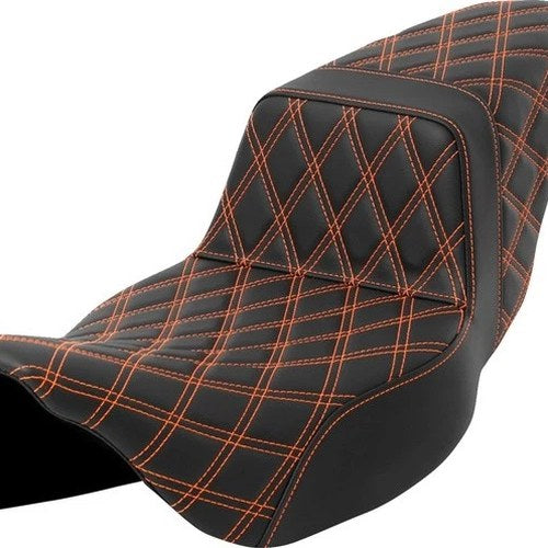 Saddlemen Step-Up LS Ext. Reach Seat Orange Stitch Black #284783 Harley Davidson