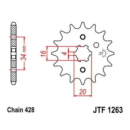 JT Front Sprocket 428 12T #JTF1263.12 for Yamaha/Suzuki/Kawasaki/Honda