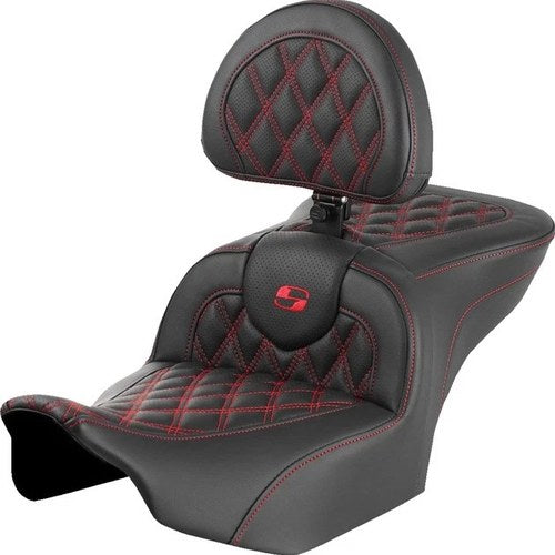 Saddlemen RoadSofa LS Seat With Backrest Red Stitch #285016 Harley Davidson