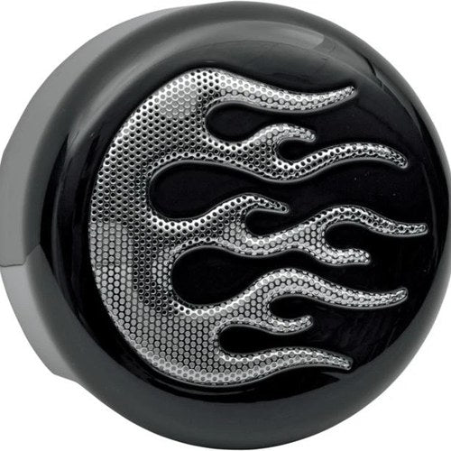 DS Round Horn Cover With Flame Black Harley Davidson #144057