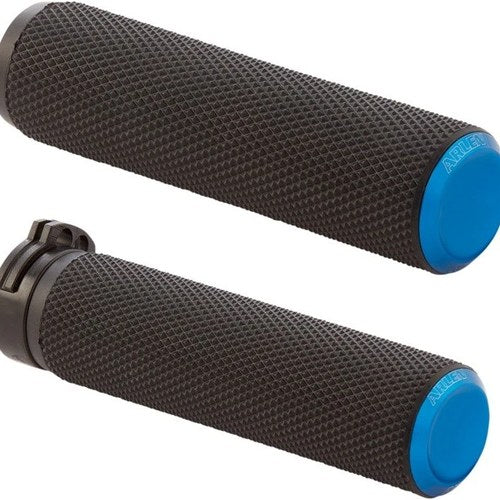 Arlen Ness Knurled Fusion Grips Black/Blue 1" Cable Type #07-335 Harley Davidson