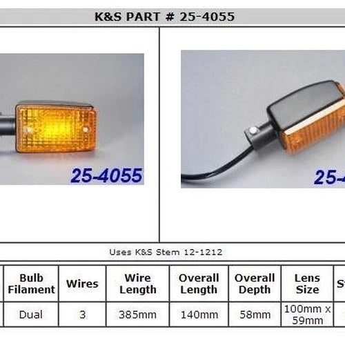 K&S DOT Turn Signal Assembly Dual Filament Front Black Amber #25-4055 for Yamaha