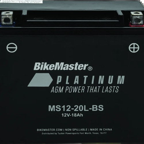 BikeMaster MS12-20L-BS Agm Motorcycle Battery - Maintenance-Free, Sealed
