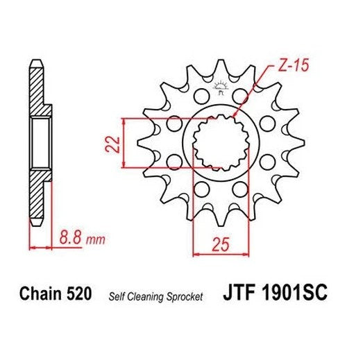 JT Self Cleaning Front Sprocket 520 15T #JTF1901.15SC KTM
