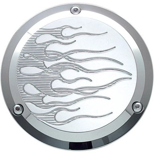 Joker Machine 3-Hole Derby Cover Flamed Chrome #921017FC Harley Davidson