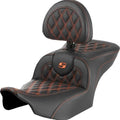 Saddlemen RoadSofa LS Seat With Backrest Orange Stitch #285030 Harley Davidson