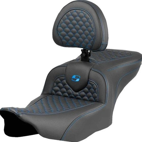 Saddlemen RoadSofa DS Seat with Driver Backrest Blue Stitch #823-07-208B1