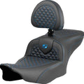 Saddlemen RoadSofa DS Seat with Driver Backrest Blue Stitch #823-07-208B1