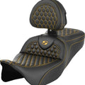 Saddlemen RoadSofa HC Seat With Backrest Gold Stitch #284865 Harley Davidson